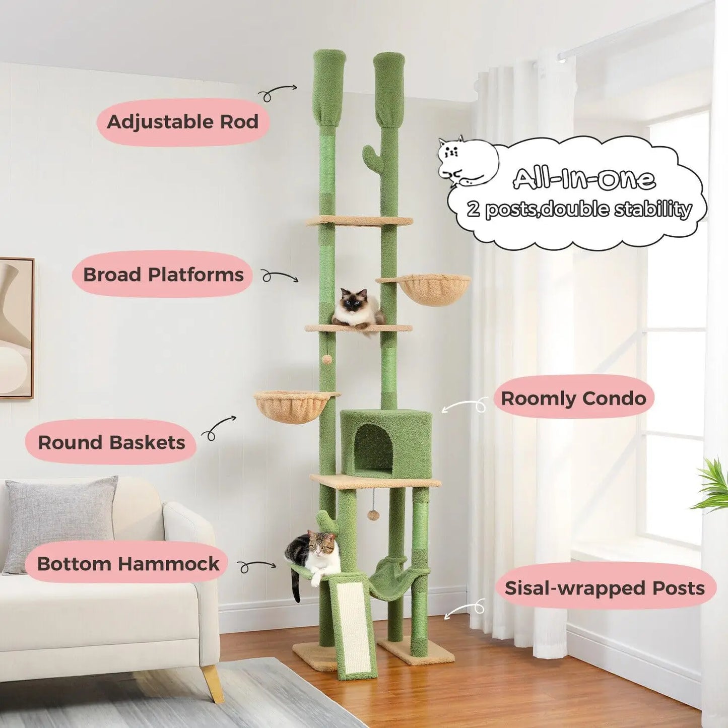 Interactive Cat Climbing Tree for Pets 21.3*15.7*85.1inch